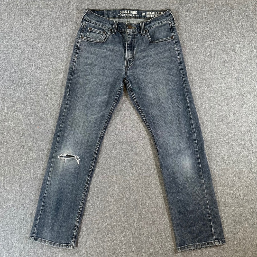 Signature by Levi Strauss Jeans Mens 29/30 S61 Relaxed Straight Blue Distressed